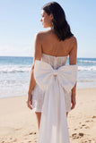 Mini robe corset bodycon bodycon sans bretelles en ivoire avec nœud