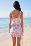Petite robe blanche bodycon moulante à col fleuri à volants en V
