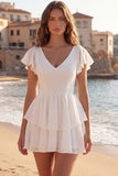 Robe blanche Petite Petite Ligne à Un col en V à étages