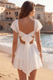 Robe blanche Petite Petite Ligne à Un col en V à étages