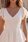 Robe blanche Petite Petite Ligne à Un col en V à étages