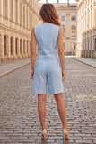 Costumes femmes bleu clair, un seul bouton, à col en V, sans manches
