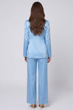 Costumes féminins 2 pièces bleu châle à revers pâle