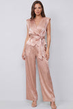Costumes femmes 2 pièces Rose poussiéreux froncés avec écharpe