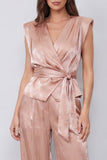 Costumes femmes 2 pièces Rose poussiéreux froncés avec écharpe