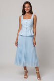 Robe de travail midi à col plissé plissé bleu ciel