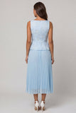 Robe de travail midi à col plissé plissé bleu ciel