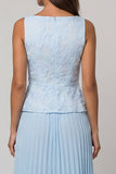 Robe de travail midi à col plissé plissé bleu ciel