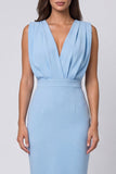 Robe de travail Sky Blue Body Fronced V à col V