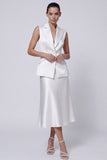 Robe de travail Midi en satin à revers pointu ivoire en deux pièces