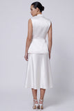 Robe de travail Midi en satin à revers pointu ivoire en deux pièces