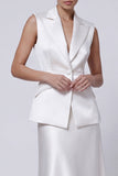 Robe de travail Midi en satin à revers pointu ivoire en deux pièces