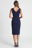 Robe de travail Midi bleu marine Bodycon à col V et fente