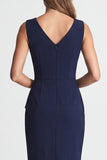 Robe de travail Midi bleu marine Bodycon à col V et fente