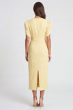 Robe de travail midi à fourreau jaune clair à col en V et froncé