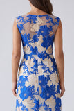 Robe de travail courte bleue à col carré à col carré