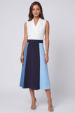 Robe de travail Midi à col en V en ivoire et bleu