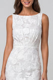Robe de travail midi à col bateau fleur fleur froncée en ivoire