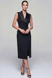 Robe de travail midi à revers à revers à pointe noire