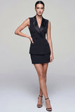 Robe de travail courte noire double croisée en fourreau