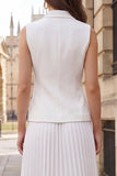 Robe de travail midi plissée double boutonnage en ivoire