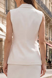 Robe de travail à revers en châle ivoire simple boutonnage en 2 pièces à fourreau