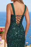 Robe courte de rentrée courte à paillettes bodycons vert foncé et scintillante