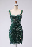 Robe courte de rentrée courte à paillettes bodycons vert foncé et scintillante