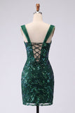 Robe courte de rentrée courte à paillettes bodycons vert foncé et scintillante