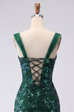 Robe courte de rentrée courte à paillettes bodycons vert foncé et scintillante