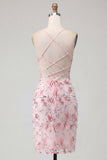 Corset fleuri rose à sequins Bodycon robe de rentrée à la maison