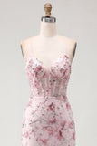 Corset fleuri rose à sequins Bodycon robe de rentrée à la maison