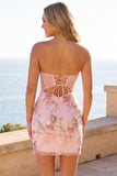 Corset rose fleuri à sequins Bodycon robe de rentrée à la maison