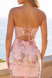 Corset rose fleuri à sequins Bodycon robe de rentrée à la maison