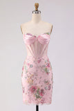 Corset rose fleuri à sequins Bodycon robe de rentrée à la maison