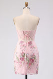 Corset rose fleuri à sequins Bodycon robe de rentrée à la maison