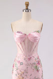 Corset rose fleuri à sequins Bodycon robe de rentrée à la maison