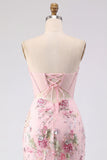 Corset rose fleuri à sequins Bodycon robe de rentrée à la maison