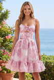 Corset rose à fleurs à volants pour la robe courte de rentrée