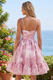 Corset rose à fleurs à volants pour la robe courte de rentrée