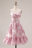 Corset rose à fleurs à volants pour la robe courte de rentrée