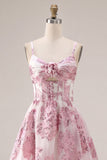 Corset rose à fleurs à volants pour la robe courte de rentrée