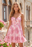 Robe de balaison rose A-Line Sweetheart Corset à volants