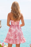 Robe de balaison rose A-Line Sweetheart Corset à volants