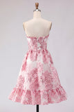 Robe de balaison rose A-Line Sweetheart Corset à volants