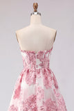 Robe de balaison rose A-Line Sweetheart Corset à volants