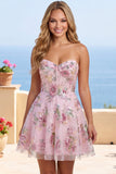 Corset A-Line Pink Sweetheart Sequins Robe florale de la rentrée
