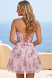 Corset A-Line Pink Sweetheart Sequins Robe florale de la rentrée