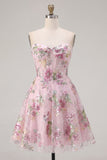 Corset A-Line Pink Sweetheart Sequins Robe florale de la rentrée