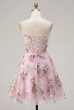 Corset A-Line Pink Sweetheart Sequins Robe florale de la rentrée